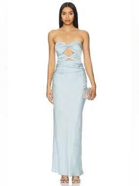 Bec & Bridge Light Blue Satin Maxi Dress with Twist Detail